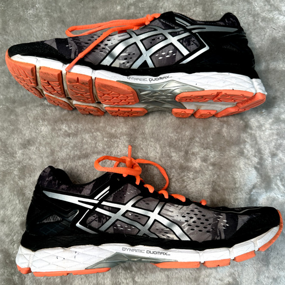 Asics Gel Kayano 22 Black Neon Orange Gray Running Shoes Sneakers Womens Size 9 - Picture 2 of 8